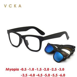 Güneş gözlükleri vcka 6 in1 erkek polarize miyopi güneş gözlüğü klasik optik manyetik klips reçetesi özel kadın gözlükler -0.5 ~ -10 d240429