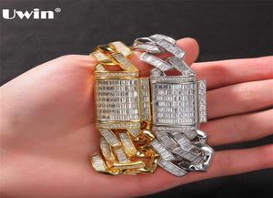 UWIN 20MM Baguette Prong Cuban Link Necklace CZ Iced Out Chain Hip Hop Fashion Jewelry Luxury Bling White Gold For Gift 21112423544303188