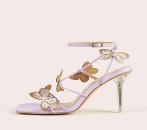 Sandals Women Fashion Square Toe Bow High Heels Cross Belt Crystal Heeled Sandals Purple Dress Shoes 2203151956760