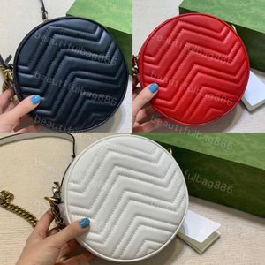 8A Najwyższej jakości projektant Marmont okrągły mini crossbody ramię torby 550154 czarny beżowy czerwony łańcuch torebka mody oryginalne skórzane kobiety luksusowe torebki