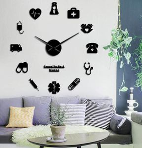 Stolt att vara sjuksköterska 3D DIY Mute Mirror Effect Wall Clock Apothere Hospital Wall Art Decor Clock Watch for Doctor Nurse Y204985927