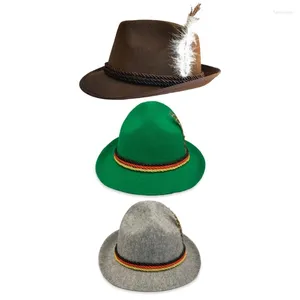 Berets Feather Decors Fedora Hat Octoberfest With Roll Brim Western Jazzs