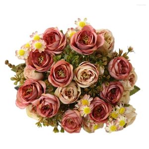 Kwiaty dekoracyjne marka trwałe wysokiej jakości sztuczny kwiat symulowany bukiet kompaktowy wykwintne fałszywe zielone rośliny róże badanie