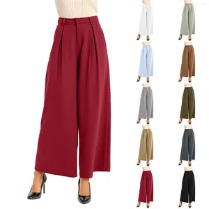 Women's Pants Women Elegant Wide Leg Spring Autumn Solid Color Bloomers Palazzo Trousers Vertical High Waist Luxury Baggy Straight