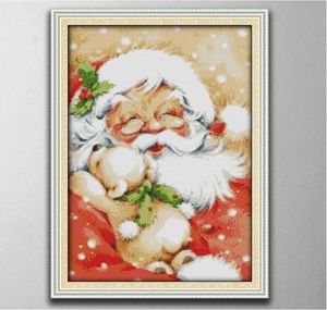 Красный Санта -Клаус Картины домашнего декора ручной работы с кросс -стежкой