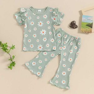 Kleidung Sets Kinderkleidung Mädchen Kurzarm T-Shirt Tops Blumenglotzhosen Set Kinder 2pcs Kleinkind Tracksuit Outfits Babykleidung