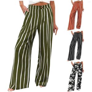 Women's Pants Women High Waist Wide Leg Striped Fashion Button Casual Beach Summer Loose Palazzo Trousers Y2k Lounge Streetwear