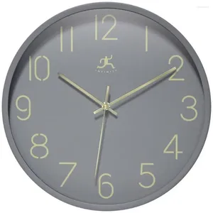 Wall Clocks 14" Round Clock Light Grey Gold Stencil Numbers Silent Movement Analog Indoor Use Plastic Case 1 Battery Not Included