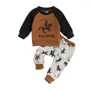 Kläder sätter höstens småbarn Baby Boys Pants Set Long Sleeve Letters Print Sweatshirt Elastic midja Fallkläder