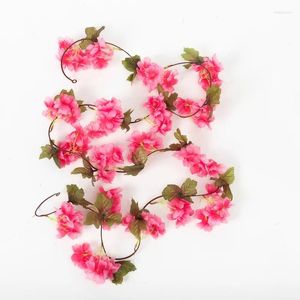 Decorative Flowers 2.3m Artificial Cherry Blossom Long Vine Hanging Ivy String Garland Wall Rattan Wedding Home Decor Fake Plants