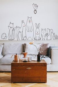 Cartoon Animal Wall Sticker Shy Bear Fox Baby Children Creative Nursery Decals Adhesive Home Decor Wallpaper288h6315694