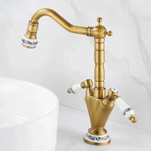 Banyo Lavabo muslukları antika pirinç havza musluğu soğuk ve sıcak retro tarzı banyo mikser musluk tek delik çift saplı lavabo mikser musluk