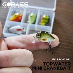Gobass 5pcs Mini Fish Bass Fishing Set 3 см 15 г искусственной приманки Topwater Cranks Wobblers for Pike Crankbaits 240430