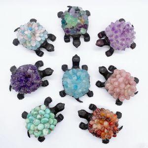 Natural Amethyst Tortoise Pink Crystal Quartz Stone Animal Turtle Figurines Reiki Healing Statue Home Decor Fish Tank Child Gift 240429