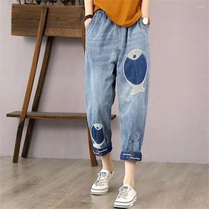 Women's Jeans Denim Pants Mom Woman Baggy For Women Drawstring Embroidery Elastic High Waist Vintage Female Cargo Z693