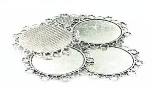 5PCS Naszyjnik Wisior Srebrny odcień Flower Lace Metal Seing Cabochon Cameo Baza Podstawa BEZEL BLAND FIT 34 mm Cabochons 49mm70099999