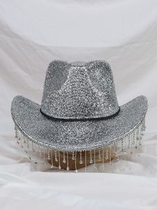 Lady Lady Western Cowboy Hat Rhinestone Tassel Party Hat Festy Hat de Duffle mole larga tom de tiro ao ar livre 240425