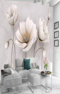 Пользовательские 3D цветочные обои скандинавские элегантные цветочные мраморные текстура Дом Декор Гостиная Спальня Кухонная стена покрывает росписную обои 9914816