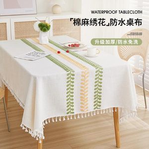 Table Cloth 2024 Small Fresh Cotton Linen Embroidered Waterproof Ironproof And Washable Rectangular Dining