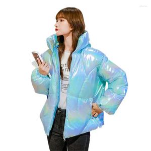 Damengrabenmäntel Winter Winter Farbfarbe Glossy Jacke Korean Parkas Pufferjacken Frauen Down Baumwoll Oberbekleidung Frauen mit Kapuzepolstermantel mit Kapuzepolster