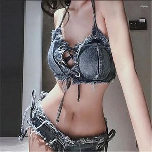 Work Dresses Summer Europe And America Vintage Sexy Women's Clothing With Chest Pad Without Steel Support Cowboy Bikinis Beach Vacation Set