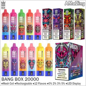 Bang Box Puff 20K 20000 Puffs Disponible Vape Pen med smart skärmuppladdningsbar mesh-spole E-cigaretter 0% 2% 3% 5% VAPER 12 Färger