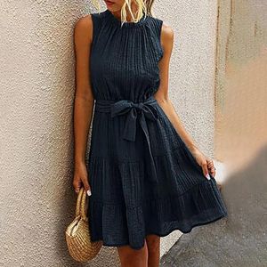 Vestidos casuais elegantes fora do ombro Mulheres Summer Summer Festy A Line Mini Dress Dress Sleeveless Belted Beach vestidos