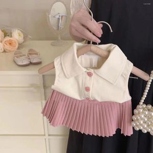 Set di abbigliamento giubbotto da bambine dolci da 2 pcs set canotte senza maniche per canotte rosa abiti da ragazza in stile coreano