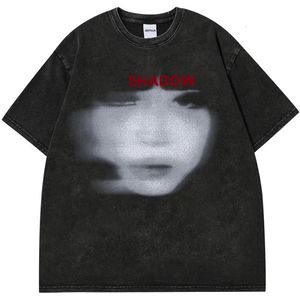 ゴシックハラジュクメンズウォッシュブラックTシャツストリート衣料美学グラフィック衣料コットンレトロTシャツヒップスタートップサマーY2K 240426