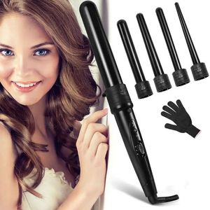 LCD Tourmaline Electramiczne elektryczne obrotowe włosy Curling Irons Wand Stylers Professional Curler Waver Zestaw 5 w 1 240423