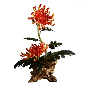 Vases Chinese Floral Living Room Decoration Flowers Chrysanthemum Ornaments High Imitation True And Fake Bonsai Art