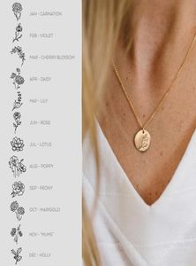 Delicate Birth Flowers Necklace Carnation Rose Charms Layering Flower Month Disc Necklace Jewelry Mother Women Gift 15mm 18inch3396659