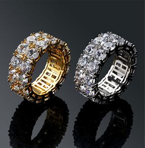 Iced 2 Row 360 Eternity Gold Bling Rings Micro Pave Cubic Zirconia 14K Gold Plated Simulated Diamonds Hip hop Ring for Men Women2604842