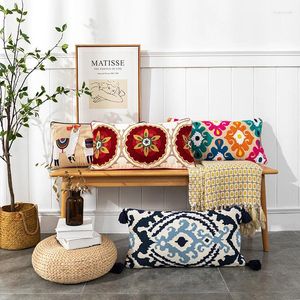 Pillow Embroidered Cover With Fringe Hairball Vintage Boho Sofa Lumbar Case Minority Cotton Pillowcase