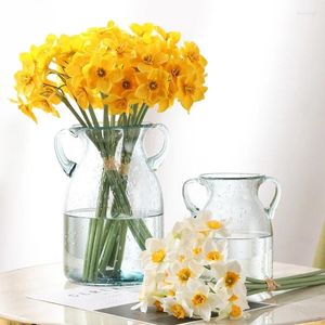 Flores decorativas 6pcs Artificial Narcissus Flower Home Garden Desktop DIY Arranjo Vasos Decoração Festa Floral Casamento Bouquet