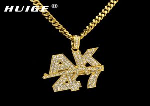 Männer Frauen Rock Schmuck Geschenke Gold Farbe Bling AK47 Untermaachine -Pistole Strass Anhänger Halsketten Hip Hop Charm Chains5009182