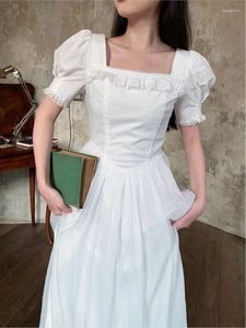 Abiti casual Donne Donne Sumpi estate Elegante abito bianco vestito Female Square Collar France Vintage Weding Party Mesh Mini