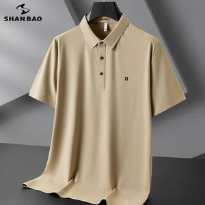 Summer Luxury Quality Business formal mass de mangas curtas camisa pólo waffle elástico seda de gelo é fino e solto pólo 240418