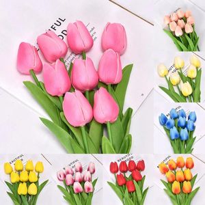 Kwiaty dekoracyjne 2PCS sztuczny bukiet Tulip Bukiet Dekoracja domu prawdziwa dotyk Fake długość 34 cm szerokość kwiatu 3 cm kwiatowy