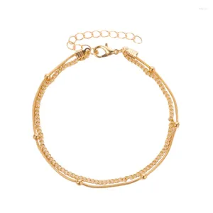 Fußkettchen Golden Weiß einfacher leichter Kette Charm Schlange Knochenform Kupfer zwei Schichtarmband am Bein für Frauen