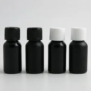 Lagringsflaskor 360 x 15 ml Essential Oil Travel Frosted/slät svart glasflaska med plastlock för flytande reagenspipett kosmetik