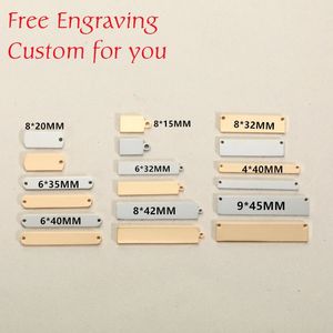 MYLONGINGCHARM Free Laser Engrave 30pcs Stainless Steel Rectangle Bar Connector Custom or design Rectangle Necklace Pendant 240511