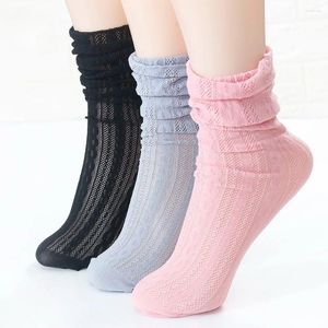 Women Socks 1 Pair Lolita Solid Hollow Out Kawaii Mesh Thin Long Princess Pile For Girls Female Fashion Footwear Hosiery