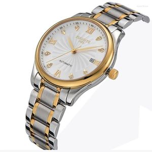 Relógios de pulso Casual Auto Auto-vento Men Diamonds Ponteiro clássico à prova d'água Handwatch Data Business Luxury Mechanical Wristwatch