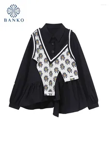 Blouses femininas Bohemian Floral Women Choque Choque Crop Crop Crop Top Primavera Verão O escritório coreano Lady Lady Oversized Navy Camisetas de rua gótico