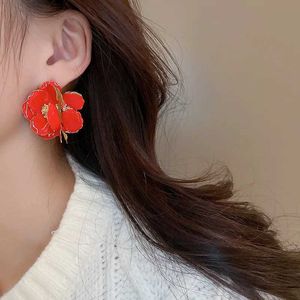 Dangle Chandelier Silver Needle Drop Oil Color Three Dimensional Flower Earrings European And American Fashion Exaggerated