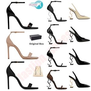 Com Box Women Women Luxury Shoes Designer High Heels Patente Couro Dourado Tom Triplo Nuede Nuede Vermelho Lady Letote Sandálias Moda Partem