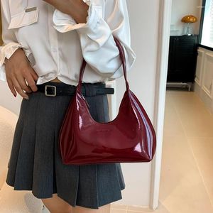 Shoulder Bags Women's Patent Leather Small Bag Vintage Wine Red Handbag Chic Hobo High Quality Fashion Armpit Purses