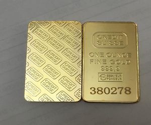 10 st icke magnetiska kredit Suisse 1 oz mässing Core Gold Plated Bullion Coin 50 x 28 mm Ingot Bar Coin med olika Serail Laser N8253640