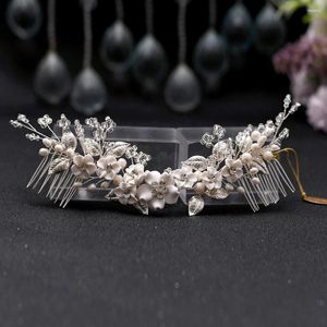 Headpieces silver brud huvudbonad hår kam mjuk lera blomma och kristall bröllop engagemang kvinnor tillbehör smycken grossist hp337